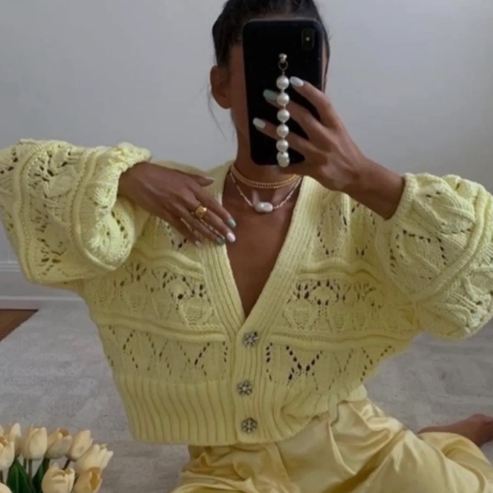 Zara yellow crochet cropped cardigan